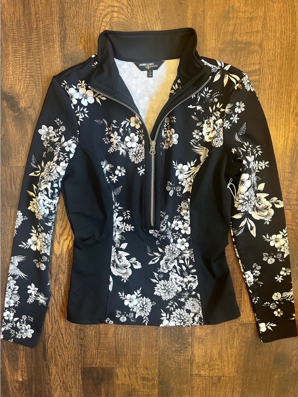 Johnny Was Active Dreamer Floral Mock Neck 1/4 Zip Pullover XS NWT